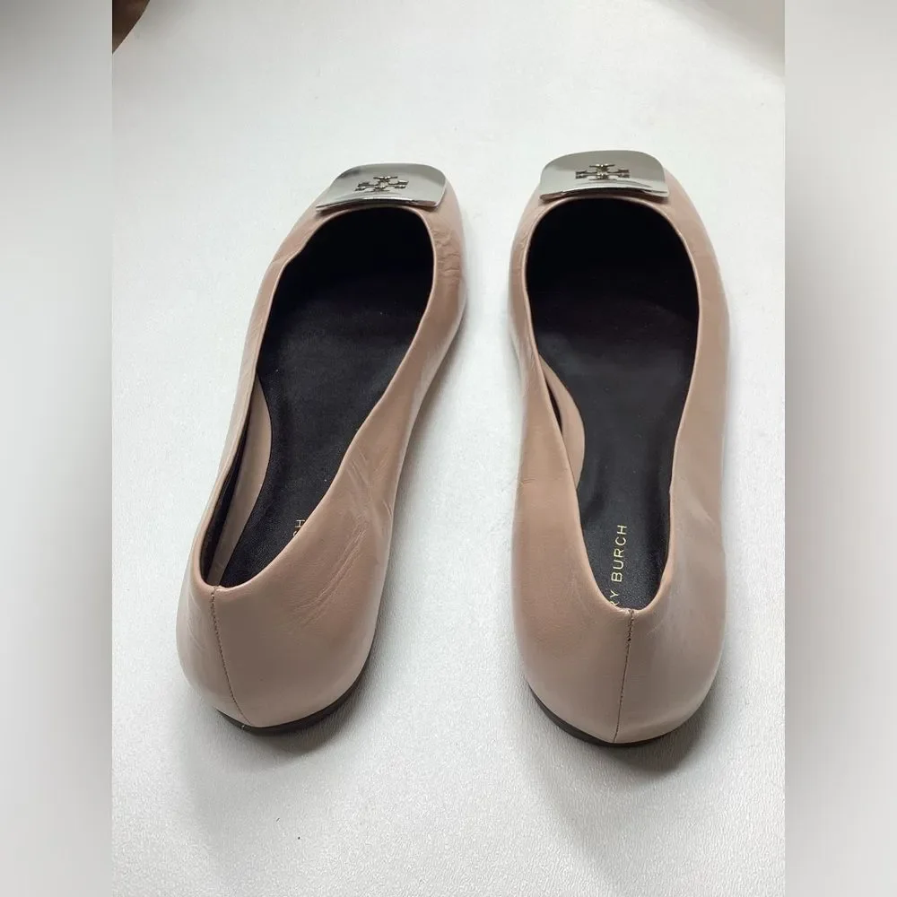 Tory Burch Georgia Leather Ballerina Pink Shoes Size 10.5